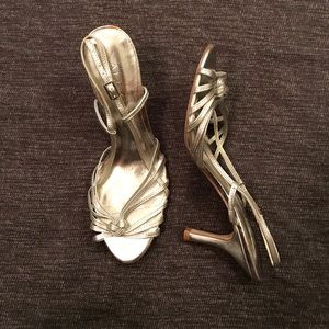 Aldo // Silver Strap Knot Sandals / Heels